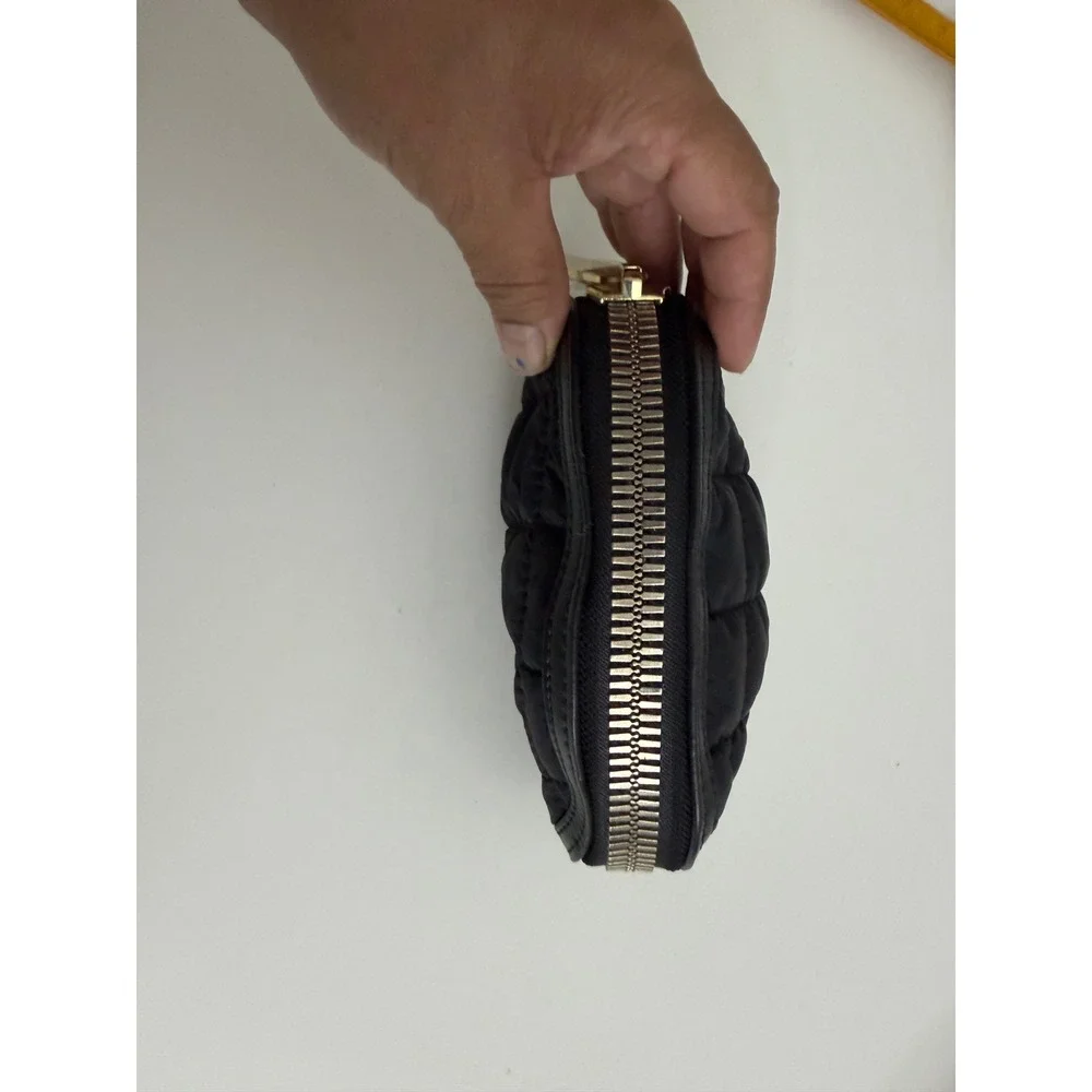 Courage b Black Quilted Nylon Small Cosmetic Pouch Zippered Mini Clutch Bag